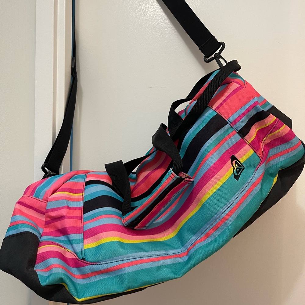 Roxy Pink and Blue Travel Bag with Striped Design